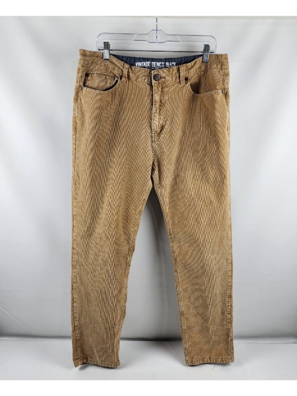 Vintage Genes Black Jeans Mens 38x30 Tan Slim Straight Corduroy